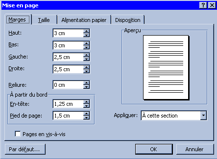 menu mise en page